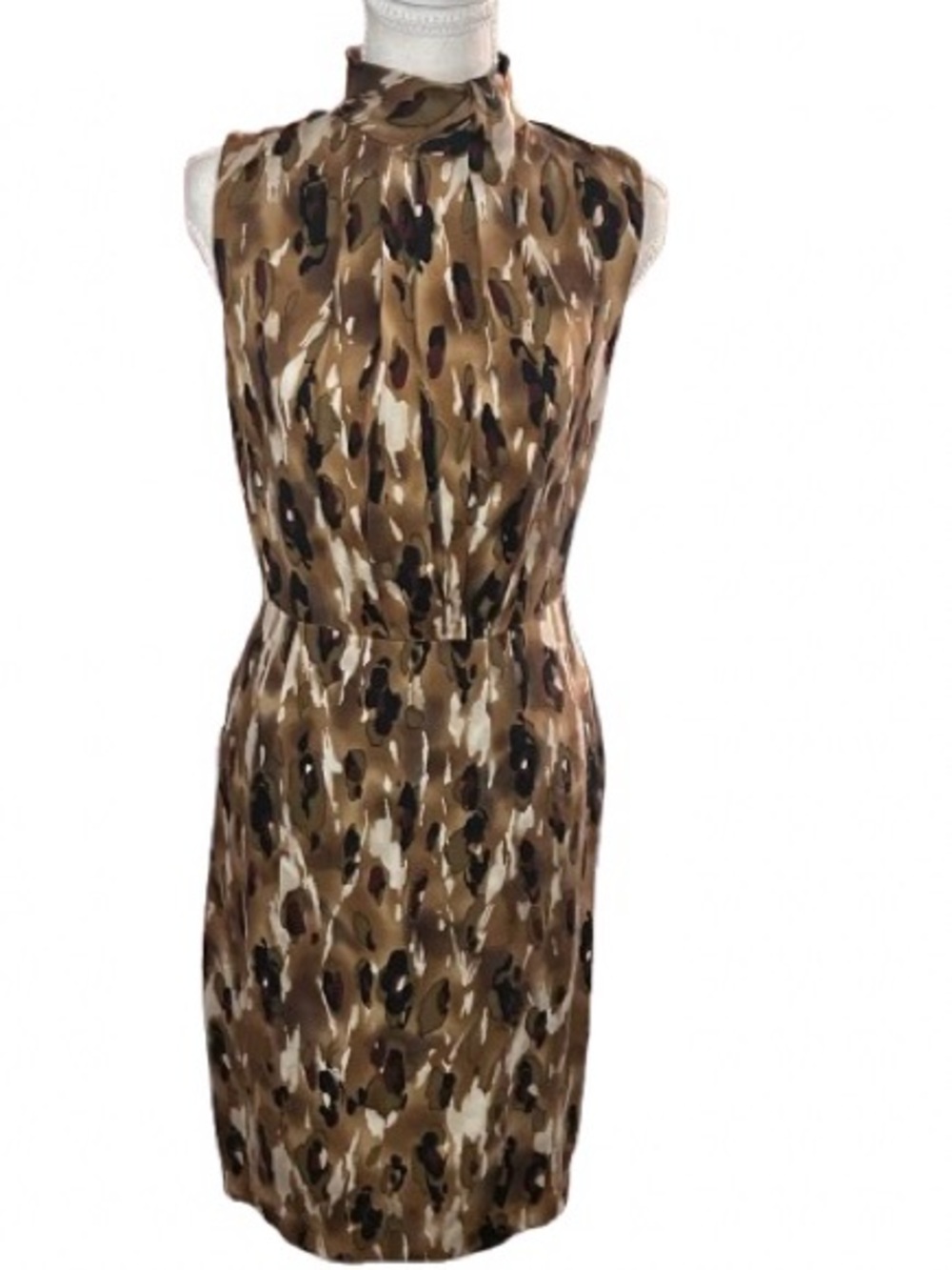 100% Silk Steve Madden Brown Dress Extra Small Size 4 Designer Patterned